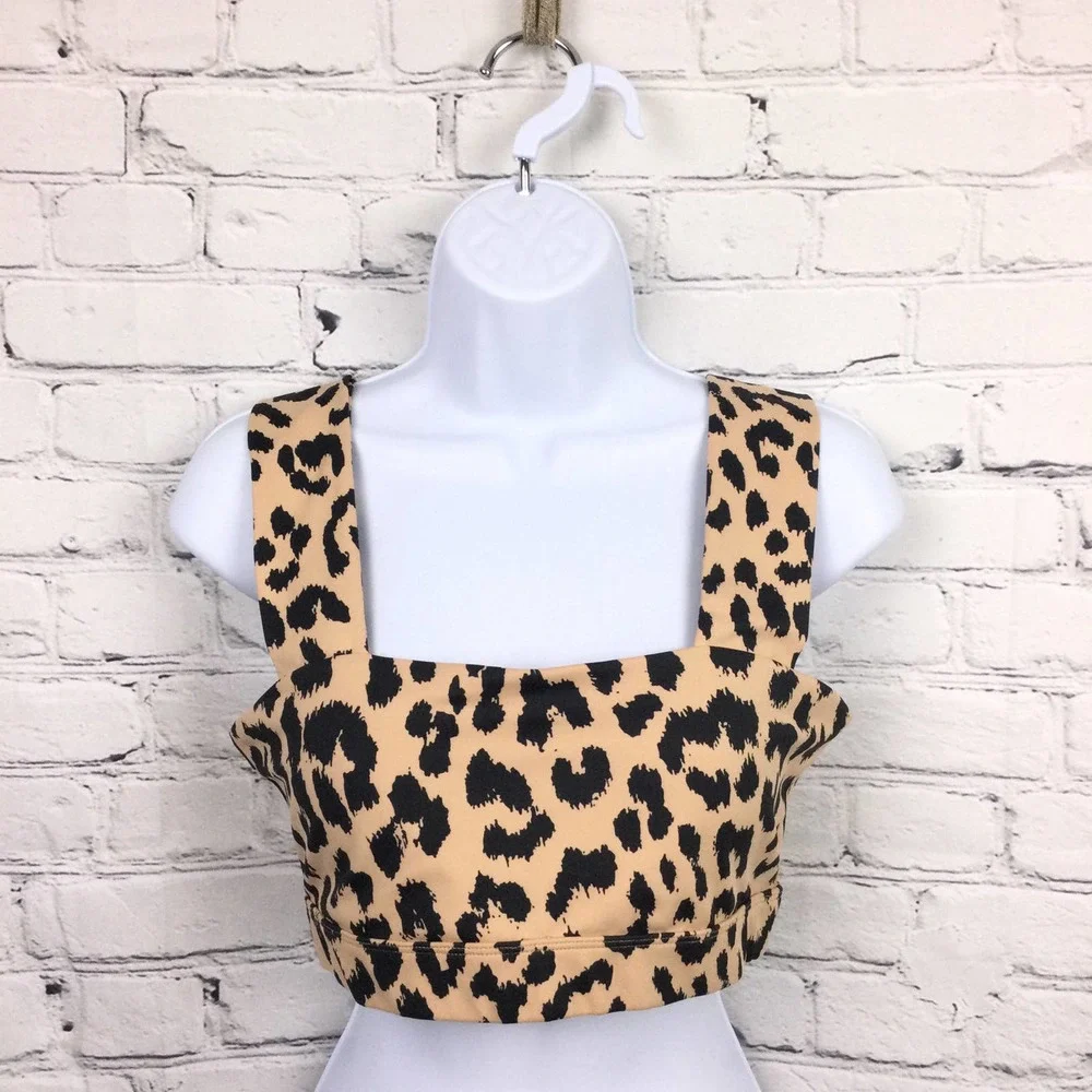 Allfenix Tan Animal Print Wide Strap Polyester Blend Sports Bra Women's Size L - Picture 14 of 14